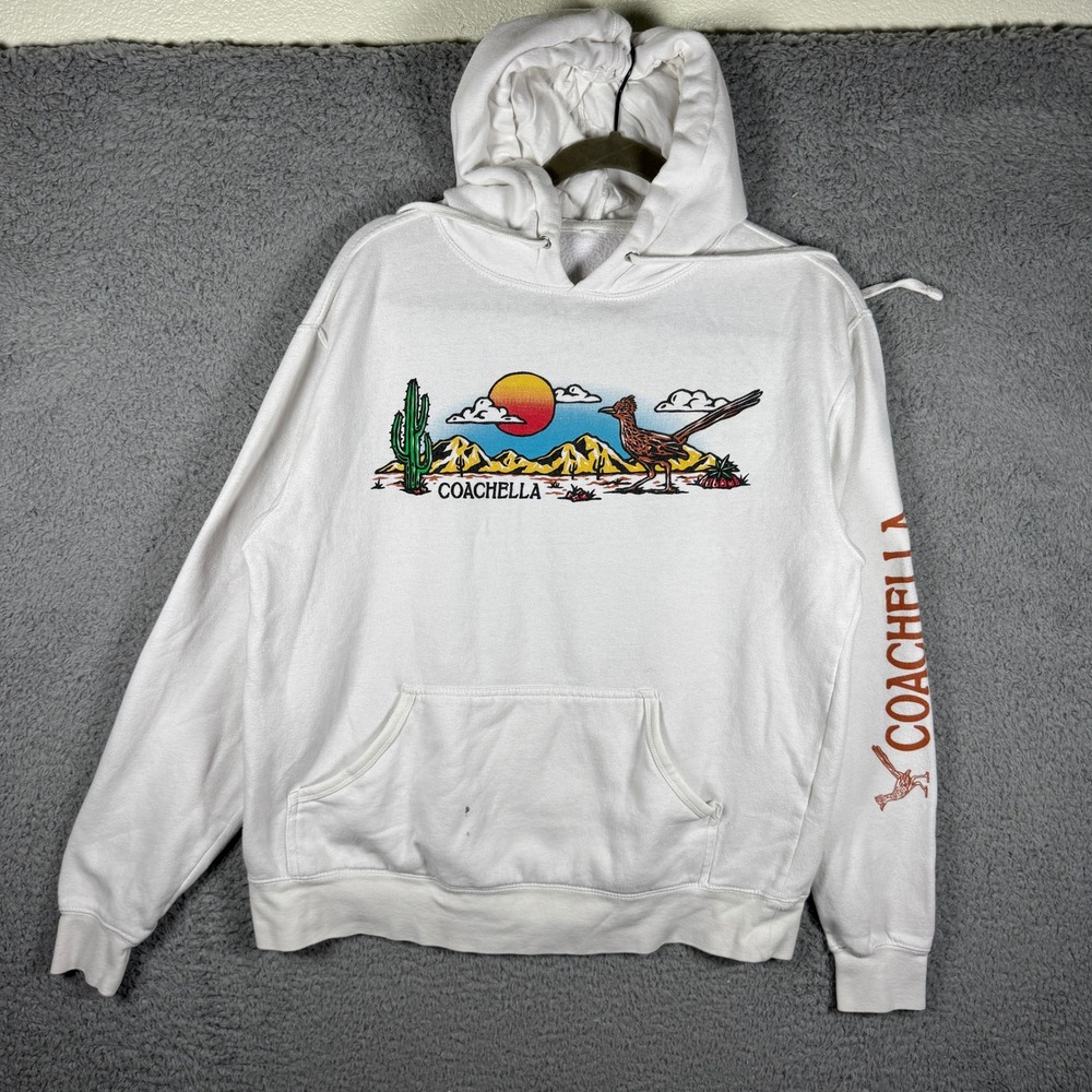 Coachella 2018 Music Festival Hoodie White Graphic Lineup Desert‎ Roadrunner L